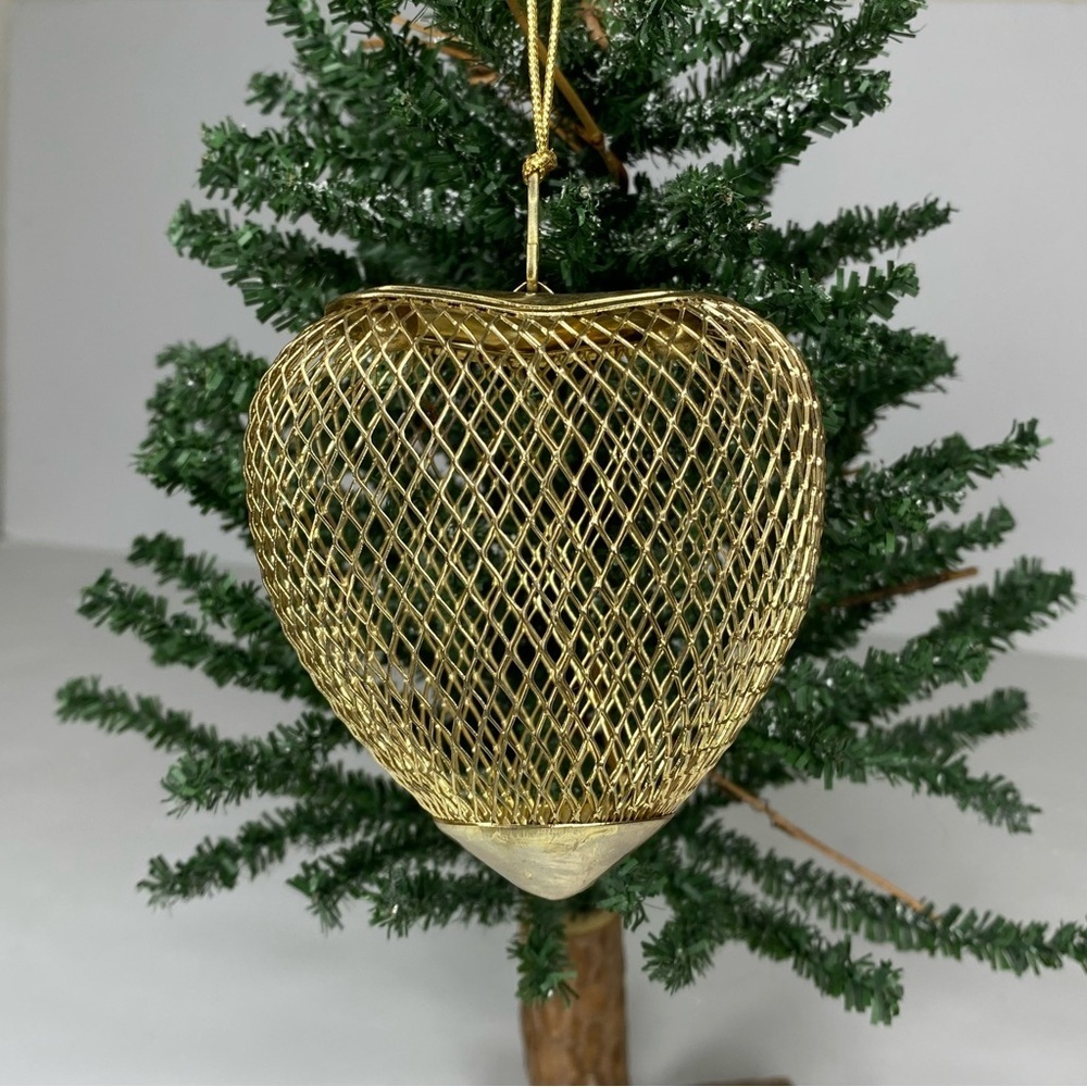 Vintage Gold Brass Heart Box Christmas Ornament